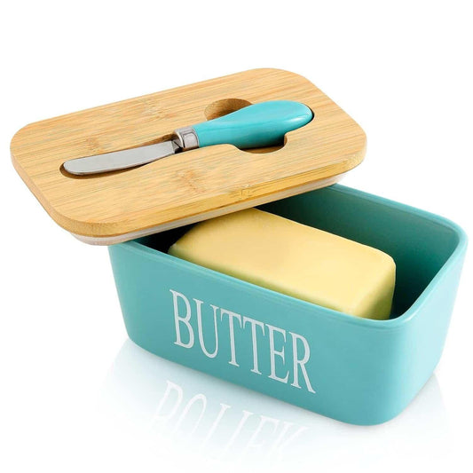 Ceramic Butter Dish with Wooden Lid